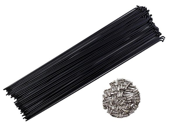 Conjunto 72 Raios para Bicicletas Em Inox Preto 255mm x 2.0 com Niples