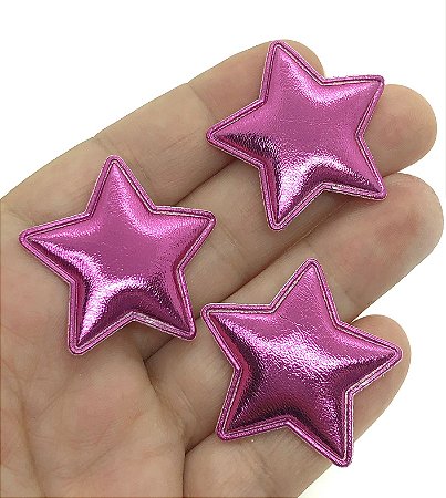 Aplique Acolchoado de Estrela - Metálica Pink - 2 Unidades - 3,5x3,5cm