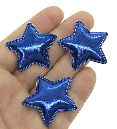 Aplique Acolchoado de Estrela - Metálica Azul Escuro - 2 Unidades - 3,5x3,5cm