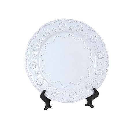 KIT 2 PRATOS RASOS EM CERAMICA BRANCA LINHA RENDADA PROVENCE 28 CM MESA POSTA