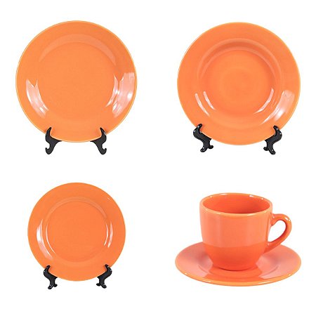 APARELHO DE JANTAR 20 PEÇAS EM CERAMICA ALARANJADA MESA POSTA CASA FESTA