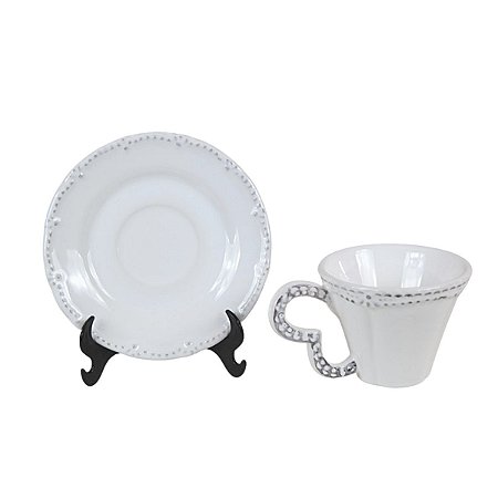 JOGO DE XICARAS DE CHÁ EM CERAMICA BRANCA LINHA RENDADA PROVENCE 200 ML MESA POSTA 6 UNIDADES