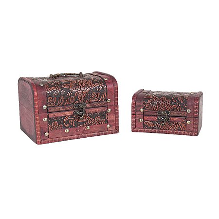 CONJUNTO DE 2 CAIXAS BAÚ DECORATIVAS EM MADEIRA DECORAÇÃO UTILIDADE PRESENTE