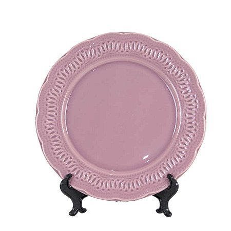 KIT 2 PRATOS RASOS EM CERAMICA ROSA LINHA ROMANTIC 27,5 CM MESA POSTA