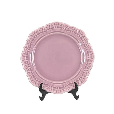 KIT 2 PRATOS DE SOBREMESA EM CERAMICA ROSA LINHA ROMANTIC 20,3 CM MESA POSTA