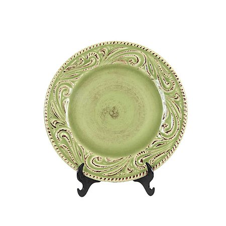 KIT 2 PRATOS DE SOBREMESA EM CERAMICA VERDE ABACATE LINHA RAVELO 20,5 CM MESA POSTA