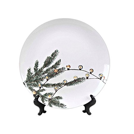 KIT 2 PRATOS RASOS COUP MERRY CHRISTMAS EM CERÂMICA BRANCA 28 CM MESA POSTA