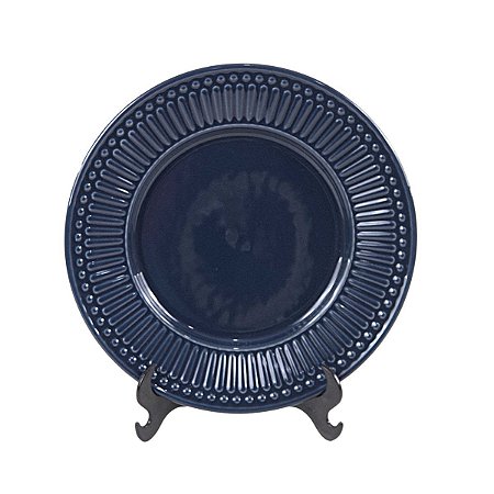 JOGO 2 PRATOS SOBREMESA LINHA ROMA DEEP BLUE EM CERÂMICA AZUL 21 CM MESA POSTA