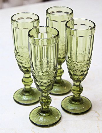 JOGO COM 6 TAÇAS DE CHAMPAGNE  140 ML VIDRO VERDE
