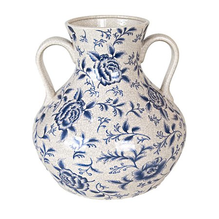 VASO DECORATIVO GRANDE EM CERÂMICA ESTAMPADA PARA FLORES NATURAIS OU PERMANENTES 34X30X28 CM