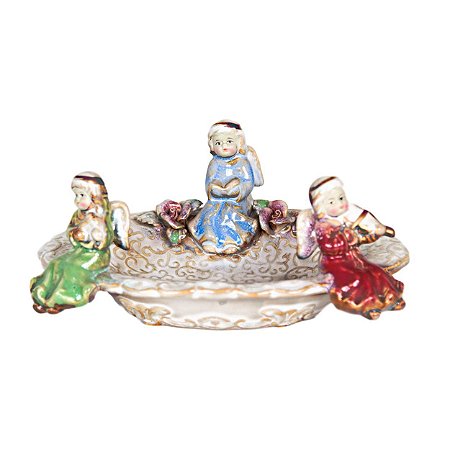 SABONETEIRA PARA BANHEIRO DE PORCELANA 3 ANJOS 20 X 12 X 8,5 CM OU PORTA VELAS