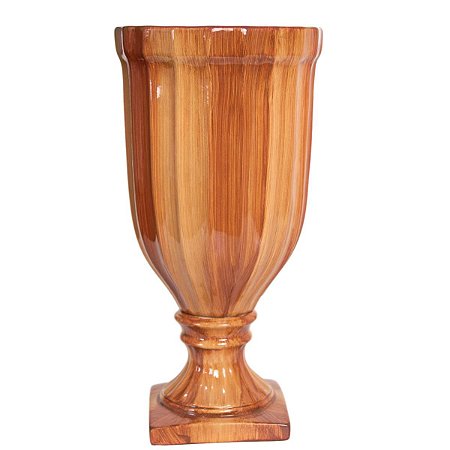 VASO DECORATIVO CANELADO EM CERAMICA MADEIRA 40 X 20 X 20 CM ARRANJOS FLORES ARTIFICIAIS E NATURAIS