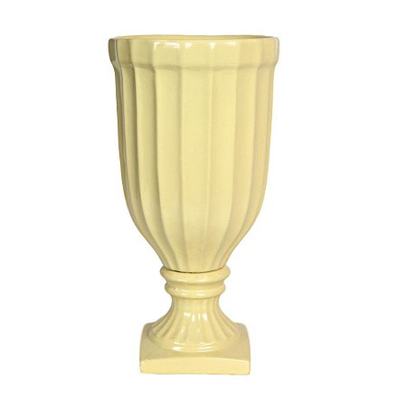 VASO DECORATIVO CANELADO EM CERAMICA AMARELO CREME 40 X 20 X 20 CM ARRANJOS FLORES ARTIFICIAIS E NATURAIS