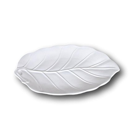 TRAVESSA DE CERAMICA BRANCA FOLHA DE BANANEIRA  48 x 32 CM MESA POSTA