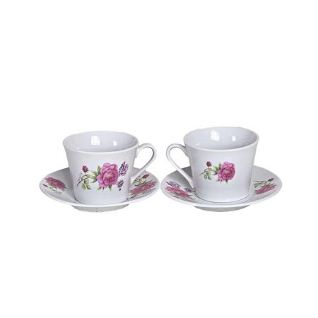 JOGO DE XICARAS PORCELANAS DE CHÁ COM 6 PEÇAS ESTAMPAS FLOR  MESA POSTA PRESENTES