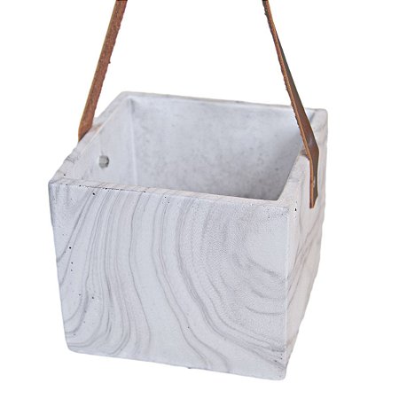 CACHEPOT BRANCO SUSPENSO COM ALÇAS EM CIMENTO 12,5x14,5x14,5 CM DECORAÇÃO E ARRANJOS