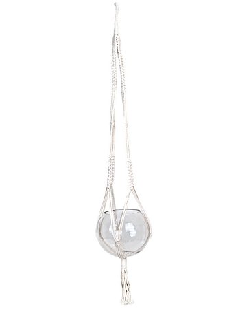 CACHEPOT SUSPENSO DE VIDRO TRANSPARENTE COM CORDAS EM MACRAMÊ 13 X 13 CM DECORAÇÃO E ARRANJOS