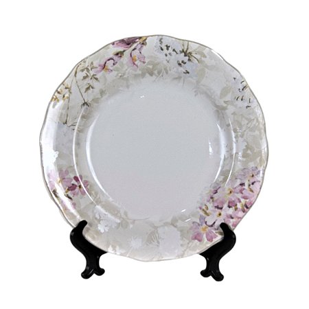 KIT 2 PRATOS RASOS EM CERAMICA BRANCA FLORAL PRIMAVERA 3 X 27 CM MESA POSTA JANTAR