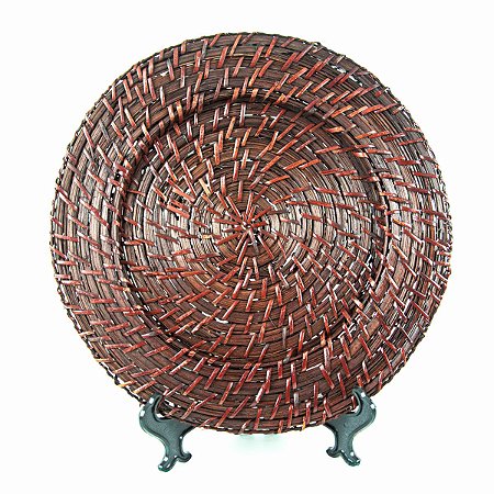 KIT 2 SOUSPLATS REDONDOS COMPACTO EM RATTAN MARROM 32 CM MESA POSTA