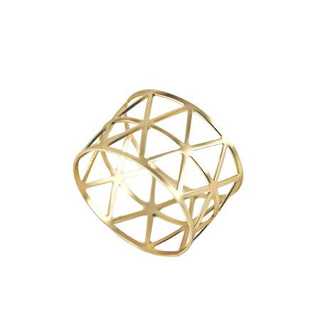 PORTA GUARDANAPO REDONDO EM METAL DOURADO TRIÂNGULOS INVERTIDOS  4,5 CM MESA POSTA JOGO COM 4 UNIDADES