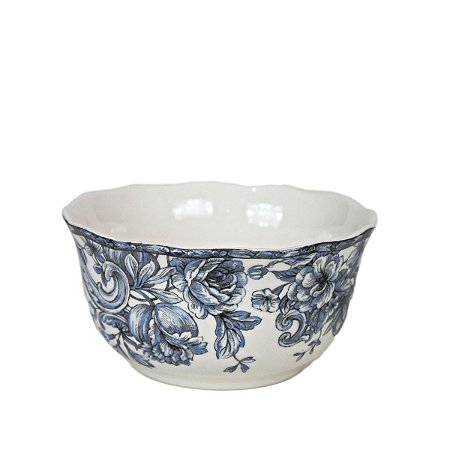 KIT 2 BOWLS EM CERAMICA ESMALTADA BRANCA ESTAMPA FLORES AZUIS 600 ML 7 X 14,5 CM MESA POSTA E UTILIDADE