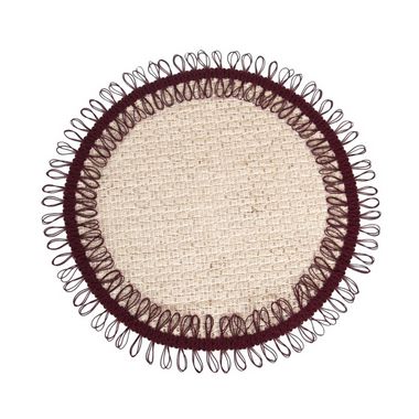 KIT 2 SOUSPLATS REDONDOS EM JUTA E POLIESTER BORDA VINHO 40 CM MESA POSTA