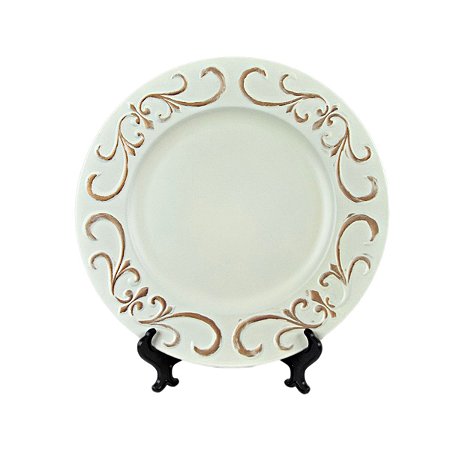 KIT 2 SOUSPLATS REDONDOS EM POLIPROPILENO AMARELO BORDA DECORADA 33 CM MESA POSTA