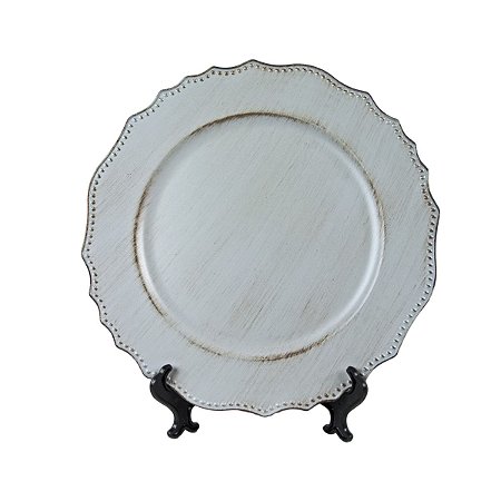 KIT 2 SOUSPLATS REDONDOS EM POLIPROPILENO CINZA BORDA DECORADA  32,5 CM MESA POSTA