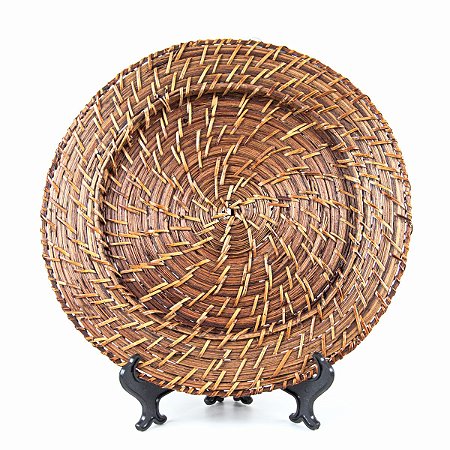 KIT 2 SOUSPLATS REDONDOS EM RATTAN MARROM 33 CM MESA POSTA