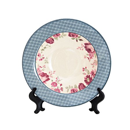 KIT 2 PRATOS FUNDOS LINHA MONACO SOFT BLUE EM CERAMICA BEGE AZUL ROSA 22 CM MESA POSTA