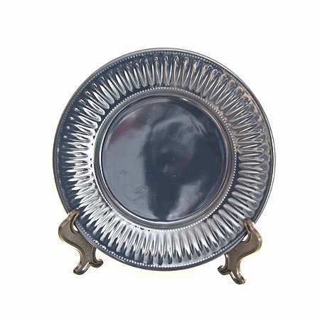 KIT 2 PRATOS DE SOBREMESA LINHA DAISY DEEP BLUE EM CERÂMICA AZUL 20,5 CM MESA POSTA