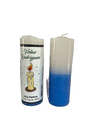 Vela de 7 dias branca e azul claro 15 cm 260 gr