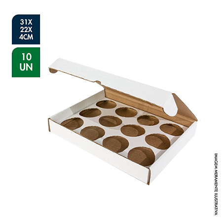 CAIXA DE PAPELÃO PARA EMPADA BRANCA 31X22X4CM PCT C/ 10UN