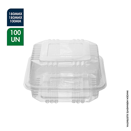 EMBALAGEM PET CRISTAL QUADRADA ARTICULADA 180X180X100MM CX C/ 100UN