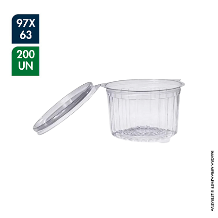 EMBALAGEM REDONDA PET CRISTAL TAMPA ARTICULADA 450ML 97 X 63CM CX C/ 200UN