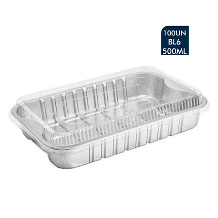 BANDEJA DE ALUMÍNIO 500ML COM TAMPA TRANSPARENTE COM 100 UNIDADES