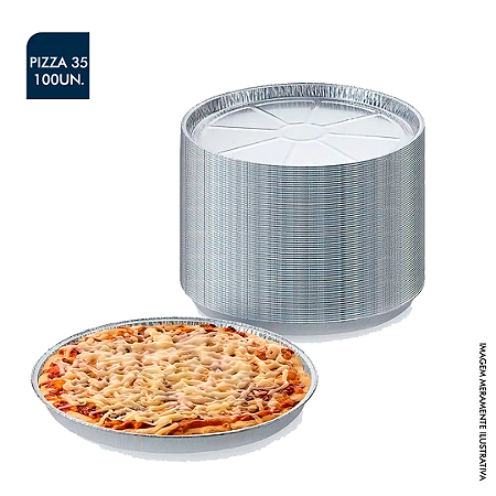 EMBALAGEM DE ALUMÍNIO DESCARTÁVEL PARA PIZZA 35CM COM 100 UNIDADES