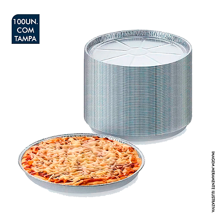 EMBALAGENS DE ALUMÍNIO DESCARTÁVEL PARA PIZZA COM TAMPA - 100 UNIDADES - 4 TAMANHOS