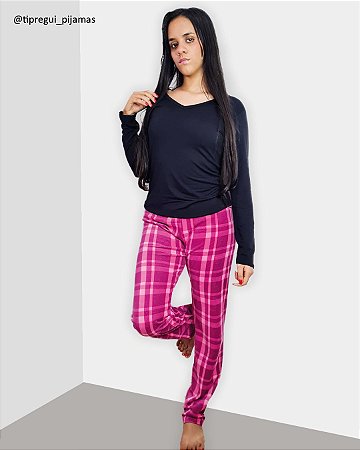 Pijama Inverno - Calça Plush Xadrez pink - Ti Pregui - Moda Conforto
