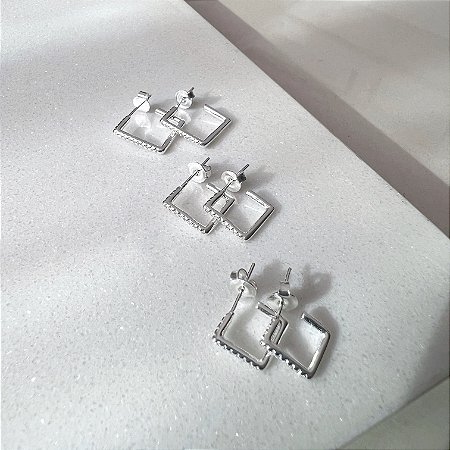 Trio quadrado cravejado com zircônia