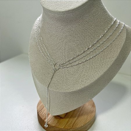 Colar gravata com ponto de luz zircônia