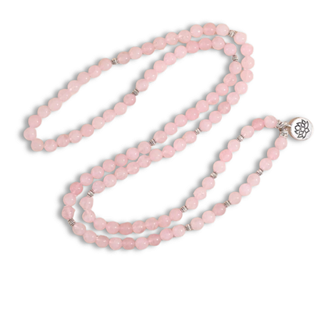 Japamala BRACELETE QUARTZO ROSA 108 contas de 6mm com FLOR DE LÓTUS