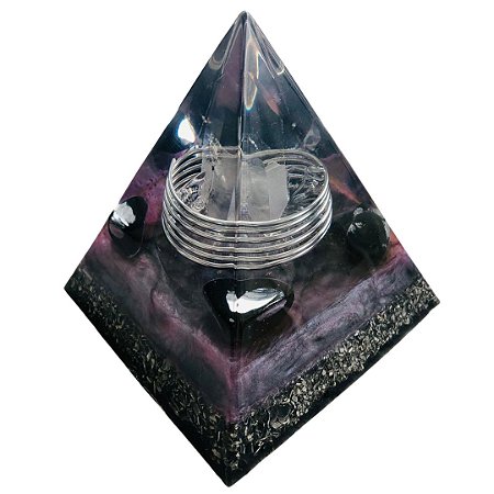 ORGONITE - PIRAMIDE QUARTZO LEMURIANO E OBSIDIANA FLOCO DE NEVE BASE 11,5 X 12,5 ALTURA - (PEÇA ÚNICA)