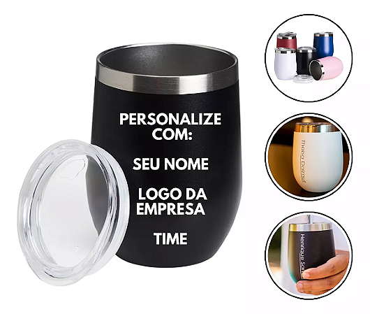 Copo Térmico com tampa cuia 320ml Gravado a Laser