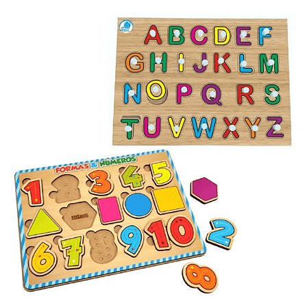 Kit 5 jogos educacional quebra cabeça puzzle alfabetização em