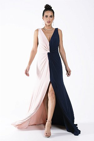 vestido longo bicolor