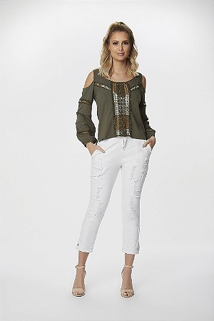 Blusa Decote Canoa Verde Militar