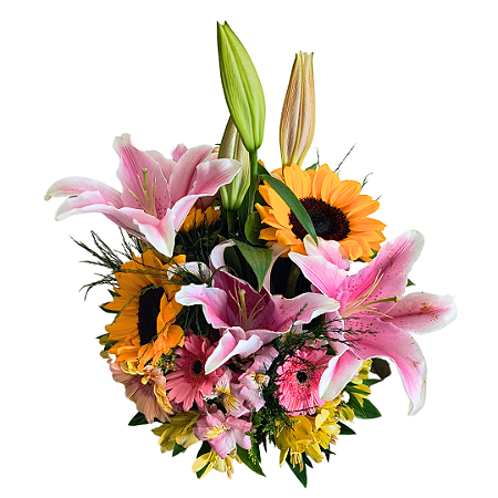 Arranjo Luxo de Lirios, Girassois e Gerberas