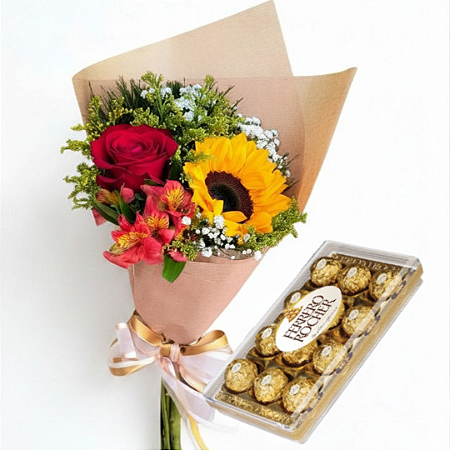 Buquê Encanto do Sol com Ferrero Rocher 12und