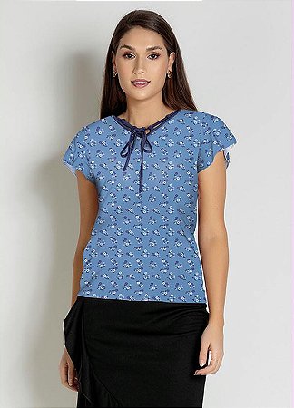 Blusa Floral Social com Amarração - Moda Feminina, Evangélica, Casual